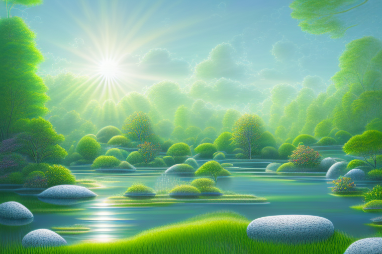 A serene landscape bathed in sunlight