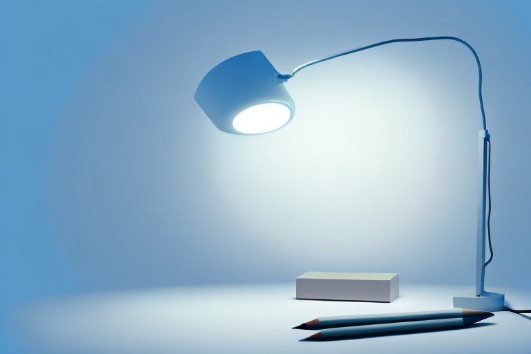 A light therapy lamp emitting radiant light in a calming room setting